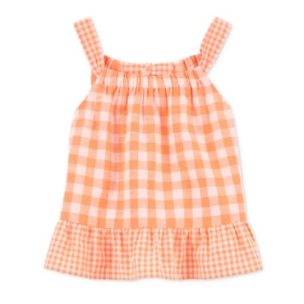 Carter's Orange & White Gingham Peplum Top